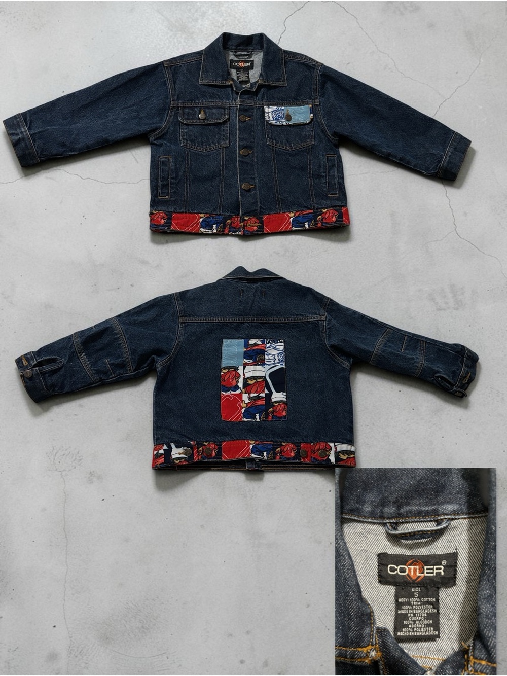 Cotler Dark Blue Kids' Denim Jacket with Red Graphic Hem